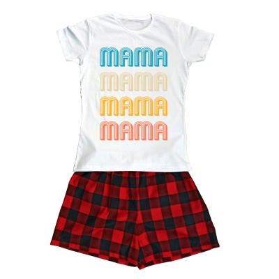 Piżama dla mamy komplet koszulka + flanelowe spodenki - Mama vintage
